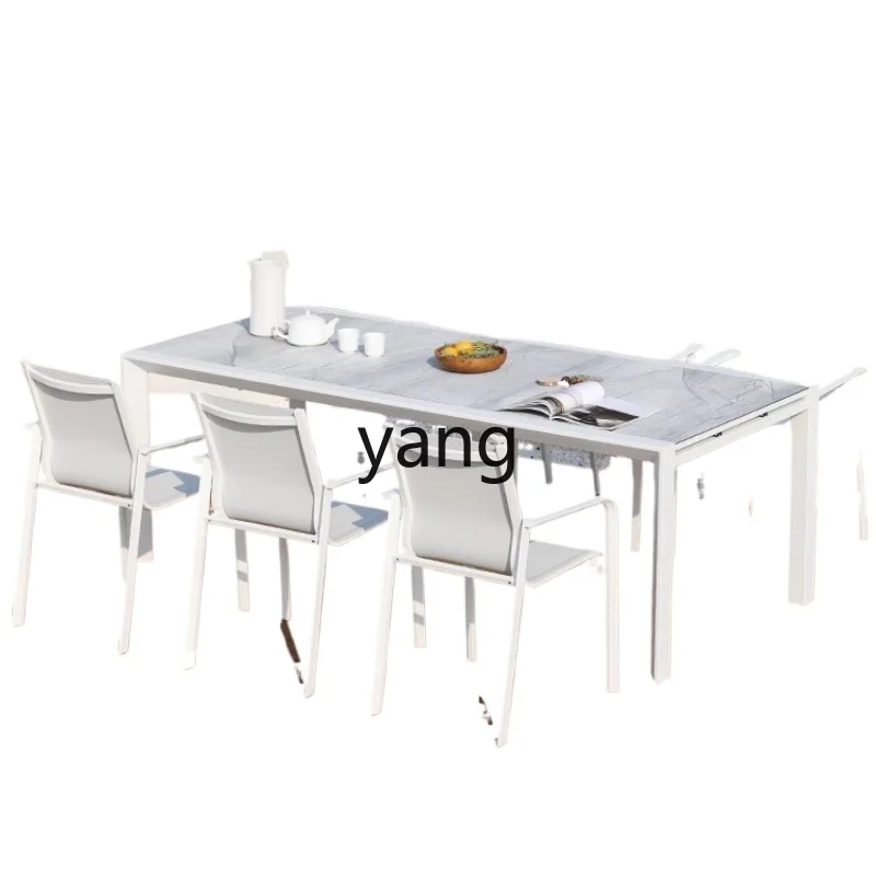 LMMoutdoor table and chair courtyard long table open-air waterproof homestay   terrace leisure rattan furniture combination