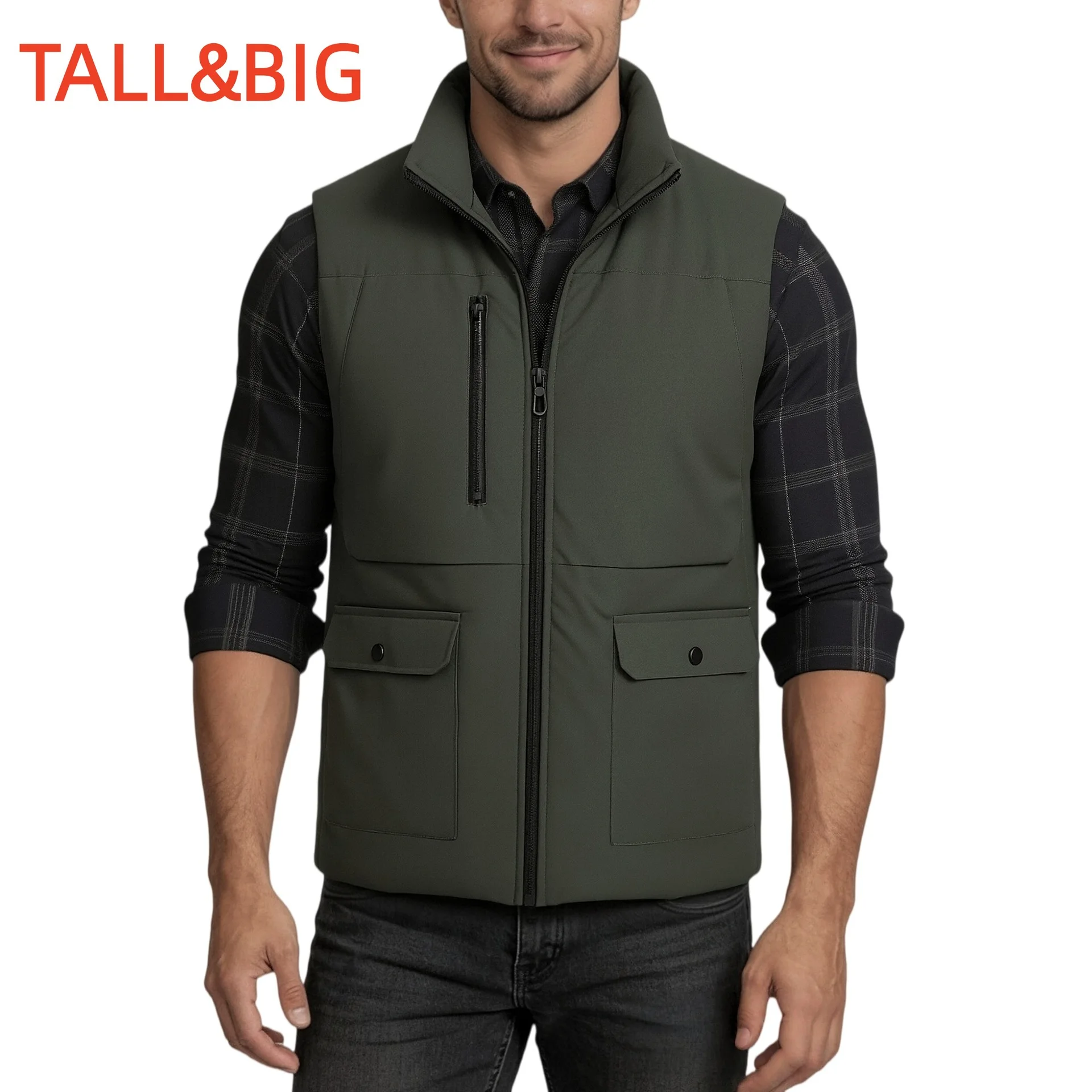 Oversized Sleeveless Vest Jackets Winter Fashion Male Cotton-Padded Vest Coats Men Stand Collar Warm Waistcoats Clothing