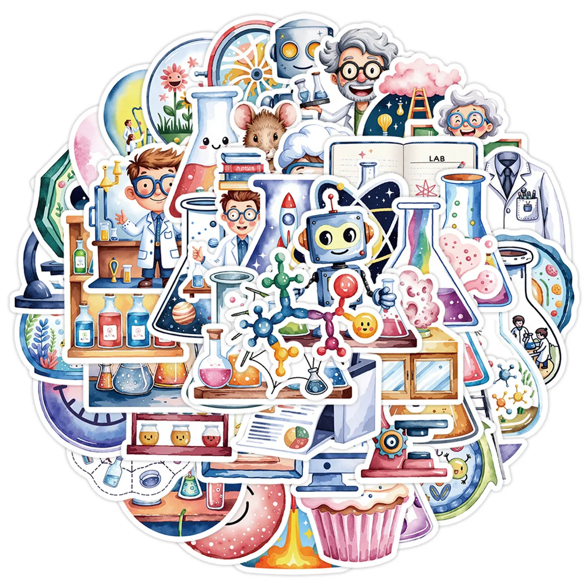 50PCS Funny Science Laboratory Graffiti Stickers Chemical Physics DIY Kids Toys Luggage Laptop Guitar Car Bike Cartoon Decals