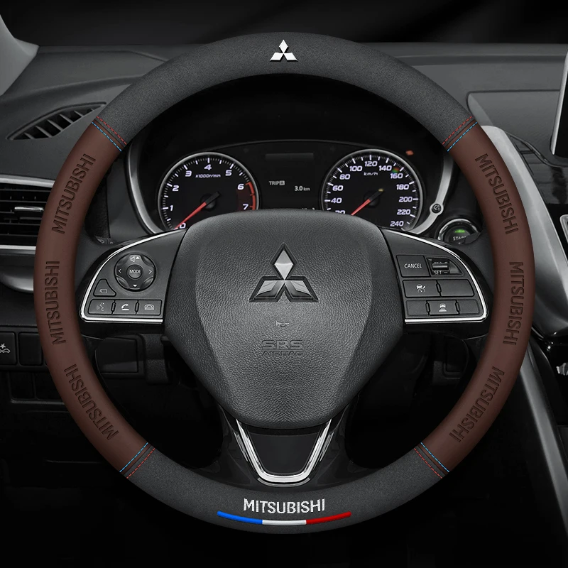 Car Suede 3D Coining Logo Antislip Steering Wheel Cover For Mitsubishi Outlander Pajero Asx Colt Lancer EX Evolution L200 Triton