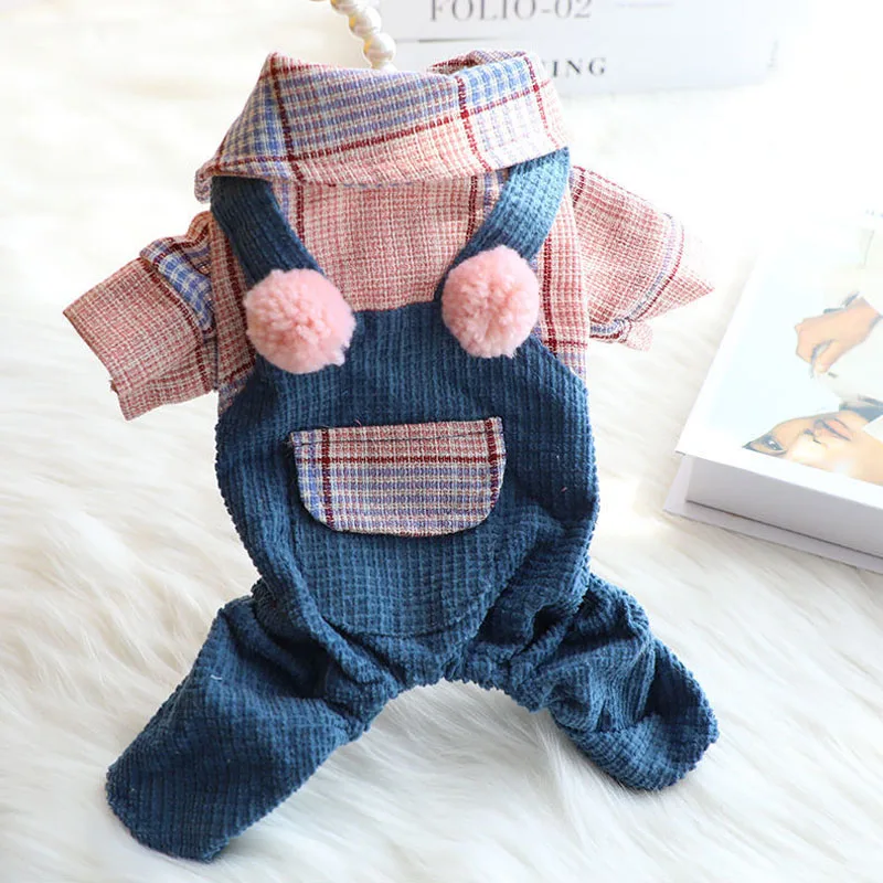 New Dog Jumpsuit Knited Sweater Plaid Jeans Jacket Pants Suit Onesies Trousers Pet Autumn Coat Jaket Puppy Overalls