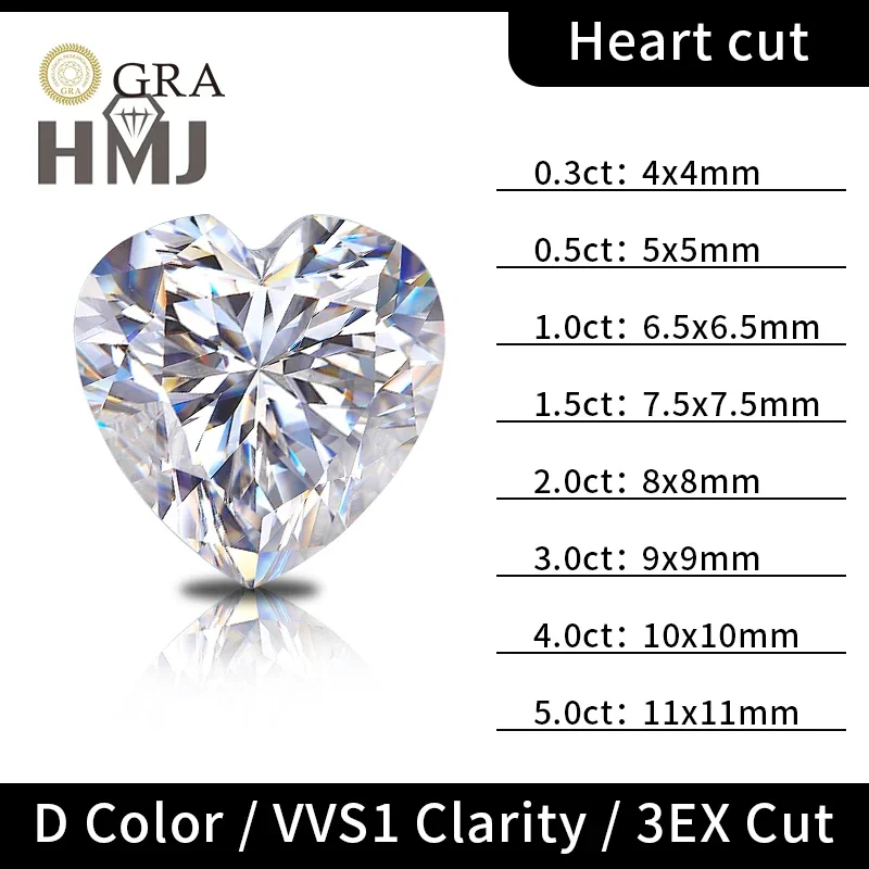 Moissanite Stone  0.3ct-5ct Princess Heart Marquise Emerald Radiant Round Pear Oval Cushion Asscher Cut GRA Certificate