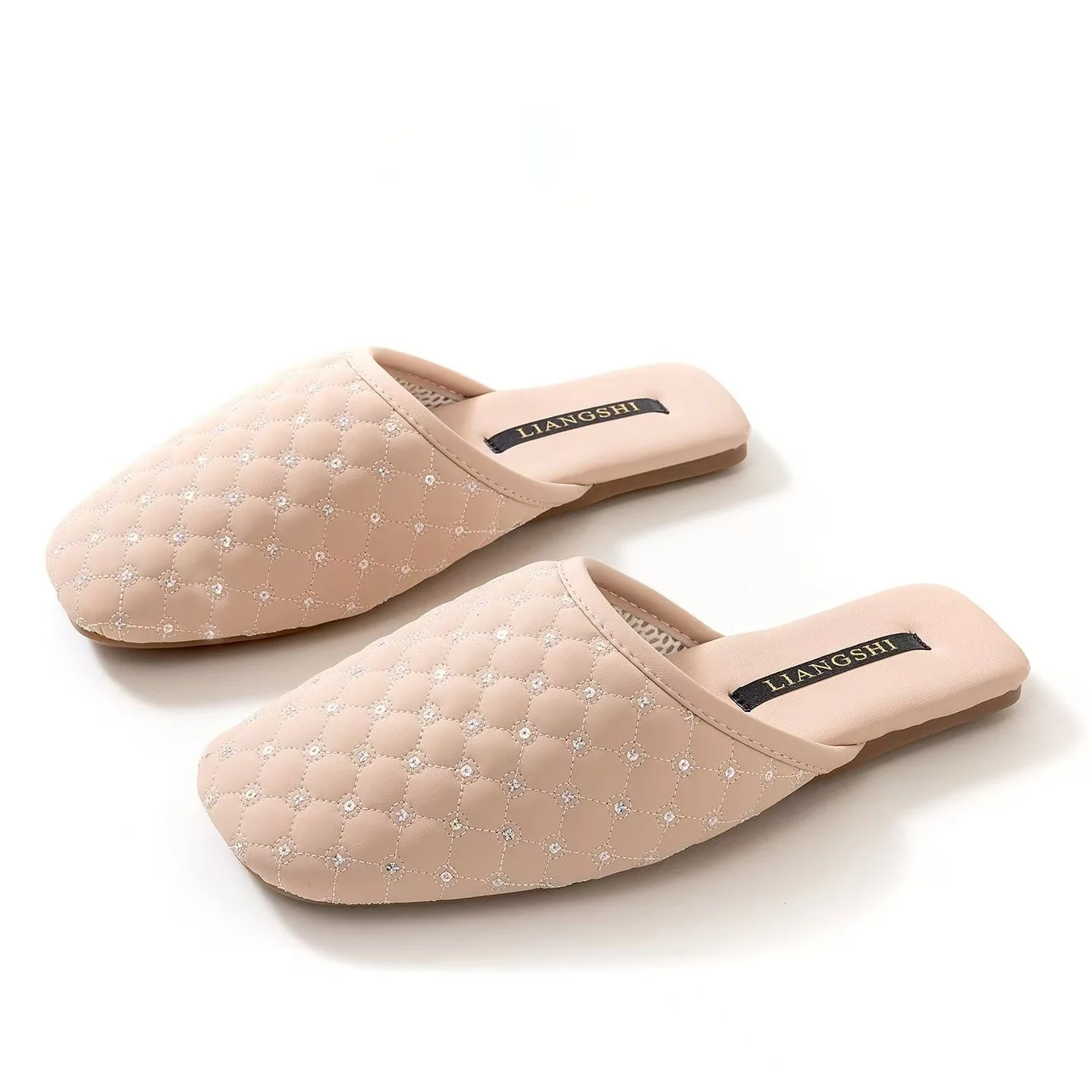 Women Leather Rhinestone Baotou Home Slippers Spring Autumn New Soft Sole Non Slip Waterproof High Quality Silent Slippers