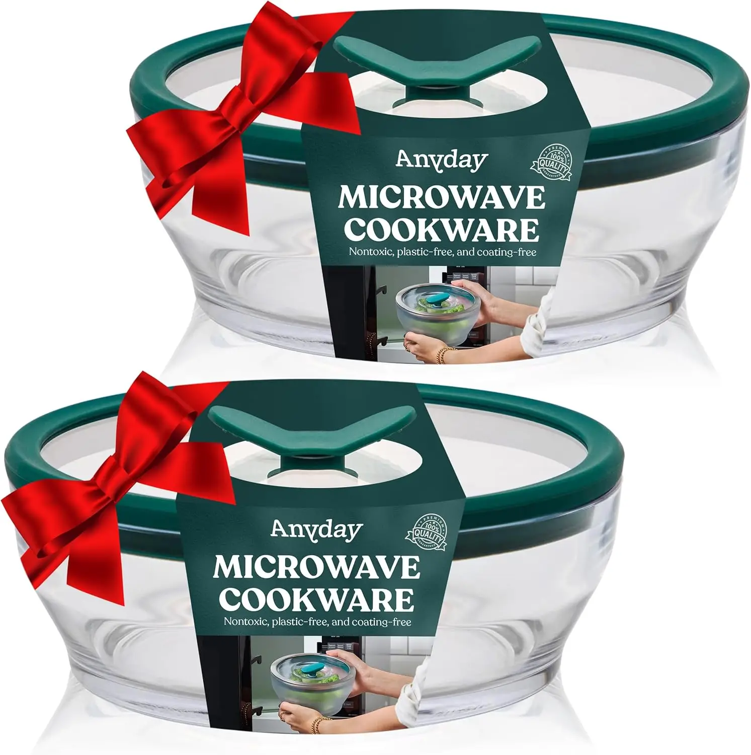 

2-Pack Glass Food Storage Containers with Lids, Microwave-Safe, Stackable, Plastic-Free for Meal Prep