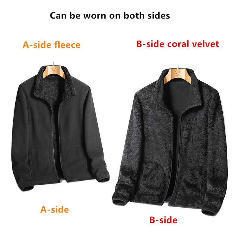 New Autumn Winter Men'S Reversible Fleece Coat With A Stylish And Versatile Stand Up Collar Thickened And Warm Cardigan Jacket