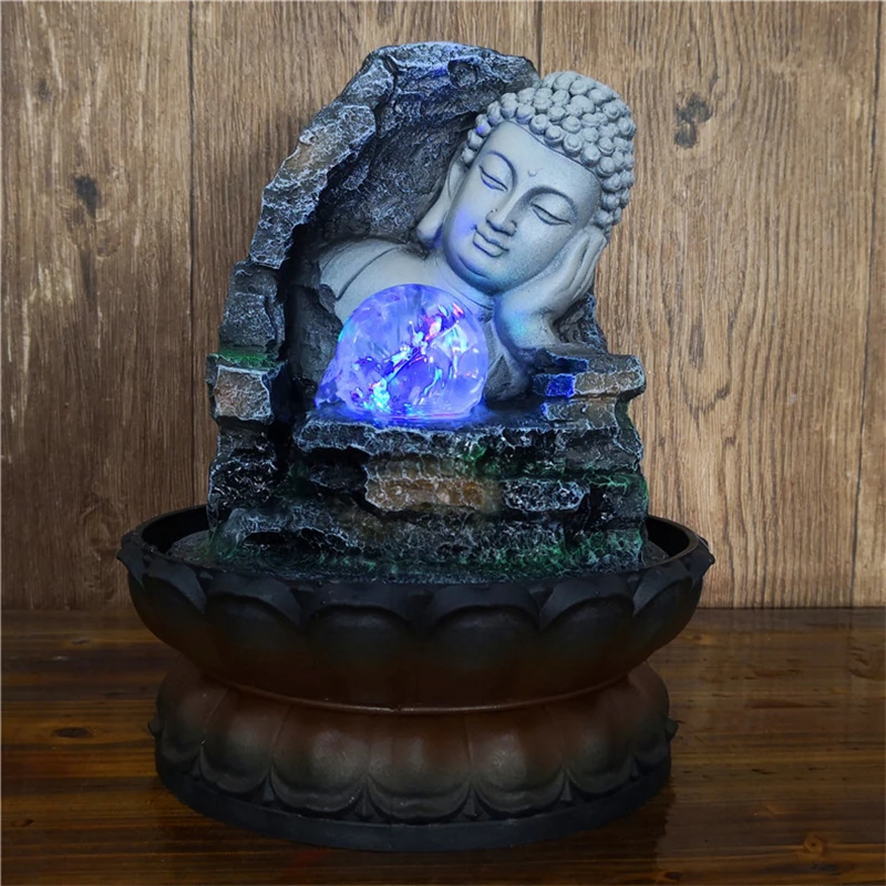 Home Led Water Fountain Ornaments Zen Base Sleeping Buddha Home&Garden Feng Shui Crafts Waterscape and Humidifier