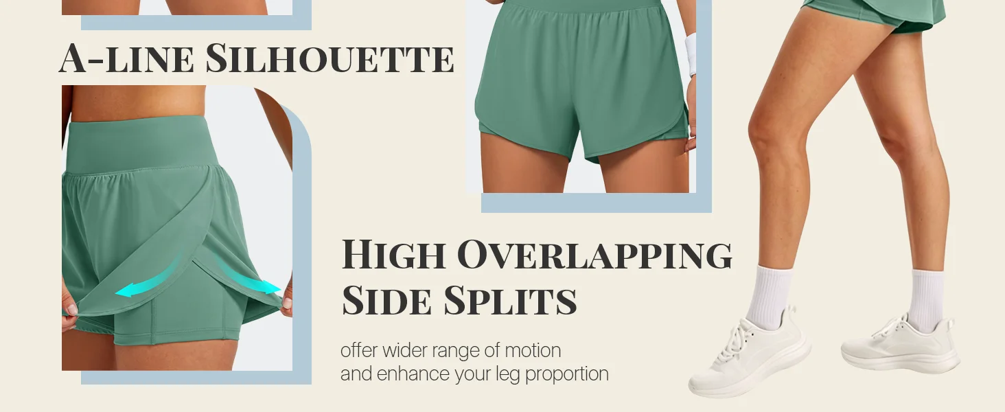 TACVASEN Womens High Waisted 2-in-1 Running Shorts Quick Dry Athletic Shorts with Pockets Breathable Tennis Workout Shorts