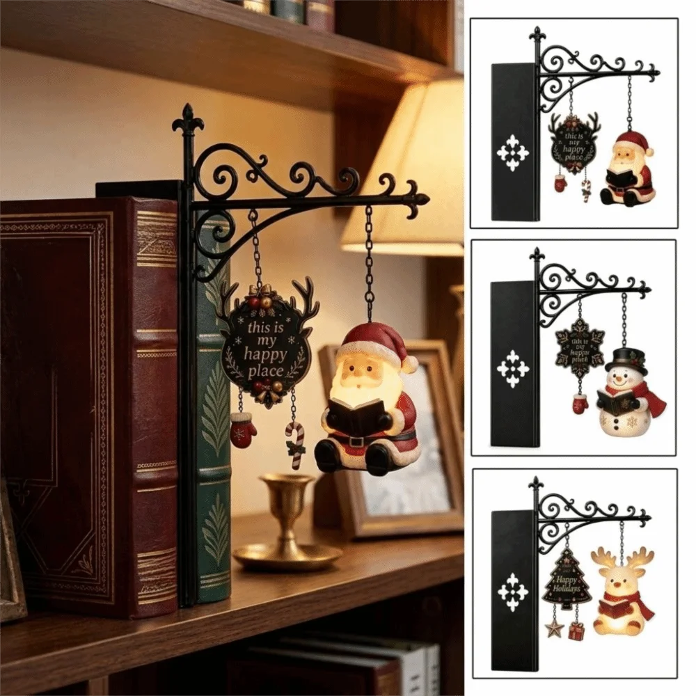 Santa Claus Christmas Bookshelf Lamp Snowman Elk Warm Glow LED Library Lantern Metal Lamp Cartoon Reading Lamp Christmas