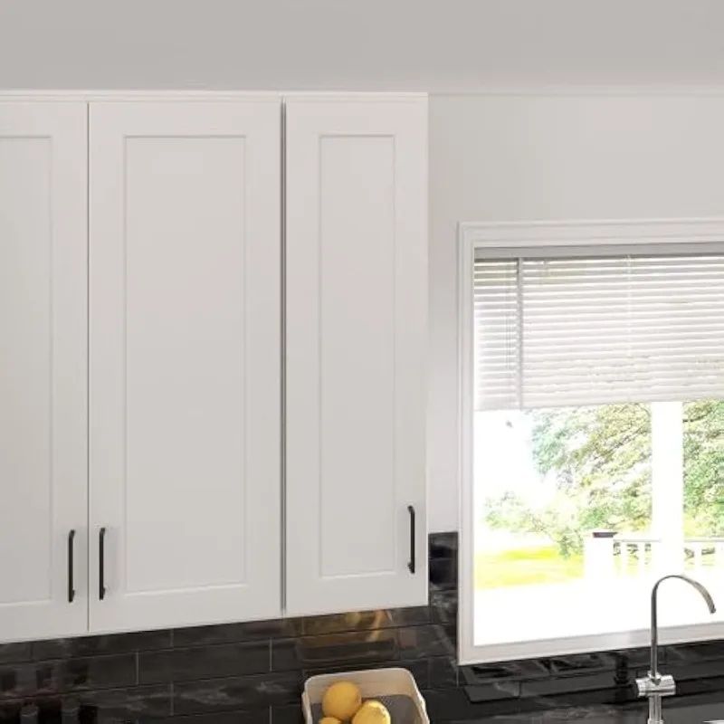 خزانة مطبخ حائطية ذات أبواب واحدة - 3 أرفف، جاهزة للتجميع، 12 عمق × 12 عرض × 42 ارتفاع، أبيض