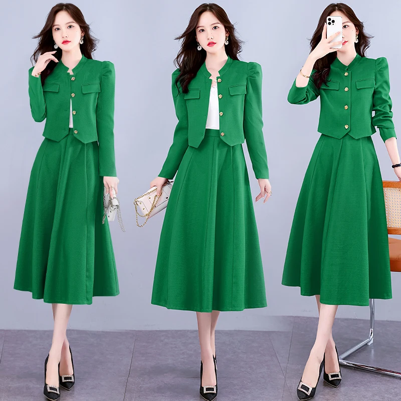 Spring 2 Piece Skirts Suit Women Casual Y2k Crop Tops Elegant Jacket Blazer Small Coats + Mid Skirts Korean Fashion Women\'s Sets