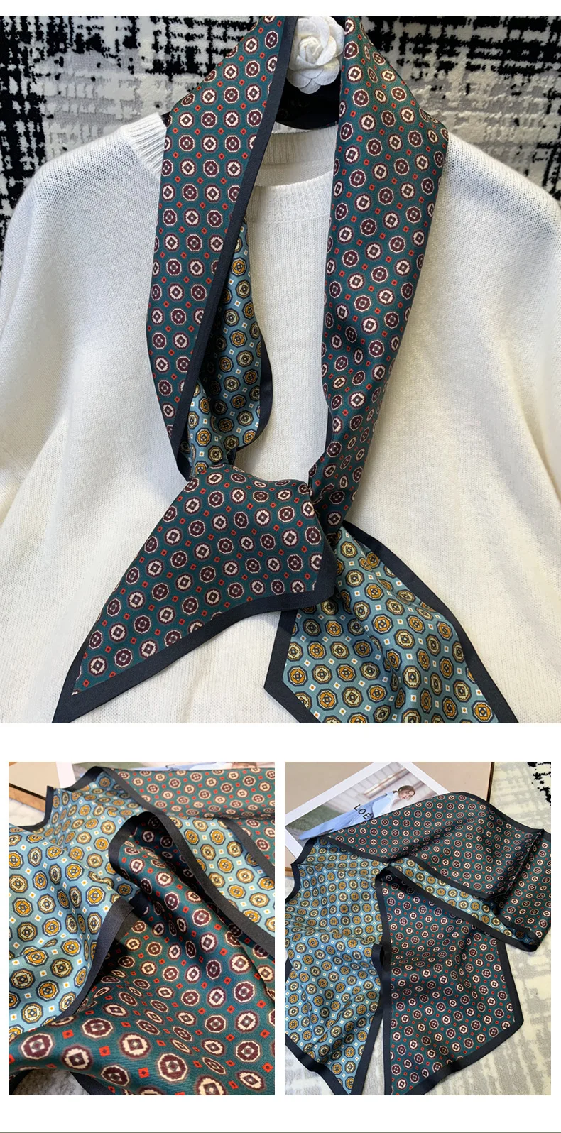 Ins Style Design Sense Light Luxury Diagonal Double Layer Ribbon Elegant Versatile Professional Scarf Diagonal Silk Scarf