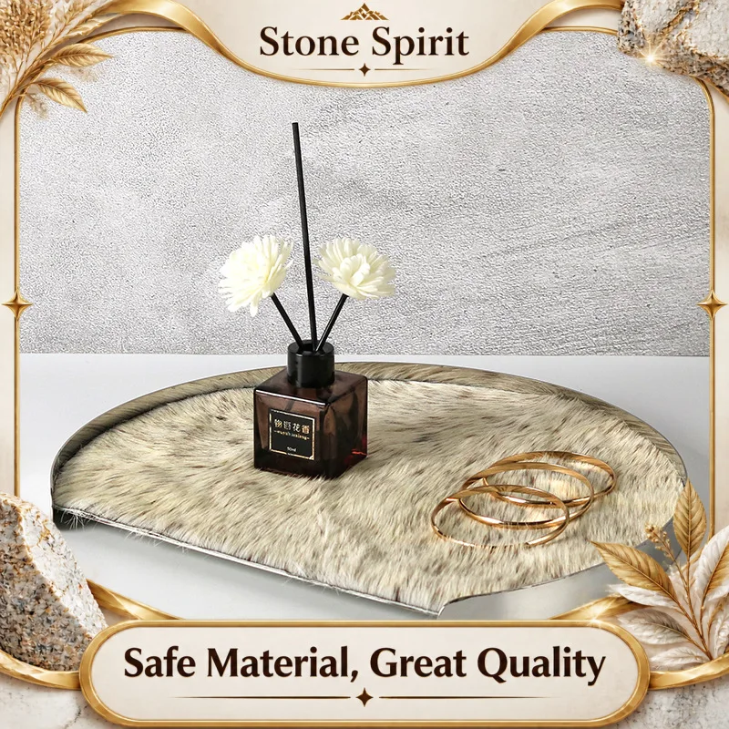 Luxury Stainless Steel Storage Tray, Circular Plush Decorative Metal Tray, Dressing Table, Jewelry, Aromatherapy Storage Tray