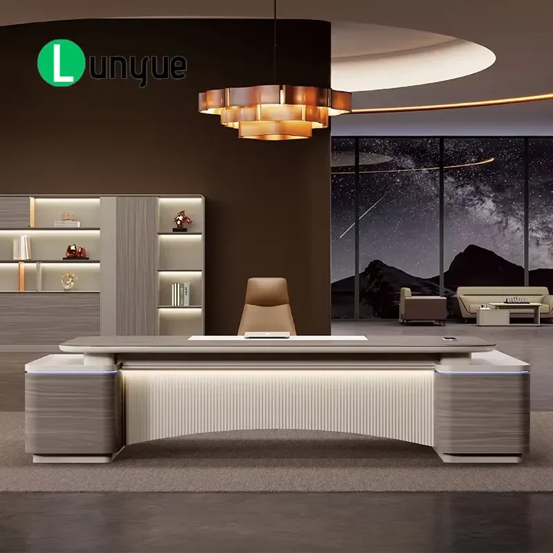 L Shaped Executive Desk Modern Wooden Office Furniture for CEO Manager Boss Large Workstation with Storage Luxury Home Office