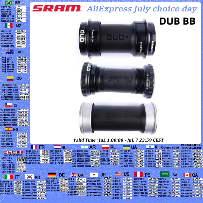 SRAM DUB BSA PF30 BB92 BB30 bicicleta de montaña BSA BB para Sram GX NX SX platos y bielas 68/73mm 89,5mm 92mm DUB eje de movimiento Central