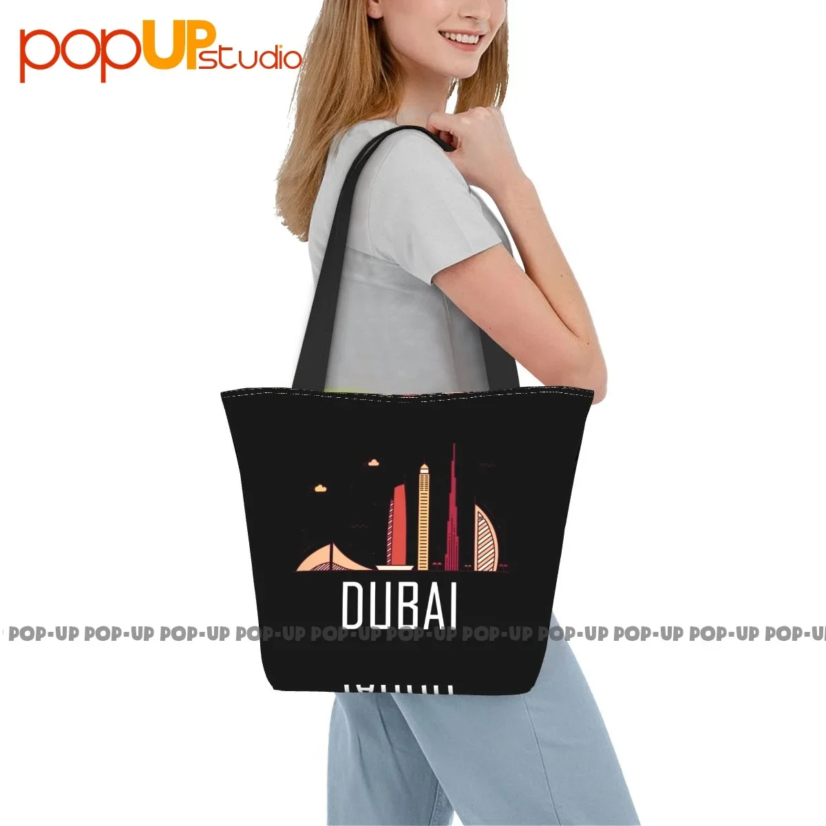 Khalanza Burj Al Arab Skyline Gratte-ciel Sacs à main de mode de Dubaï, Sac à provisions réutilisable, Supermarché