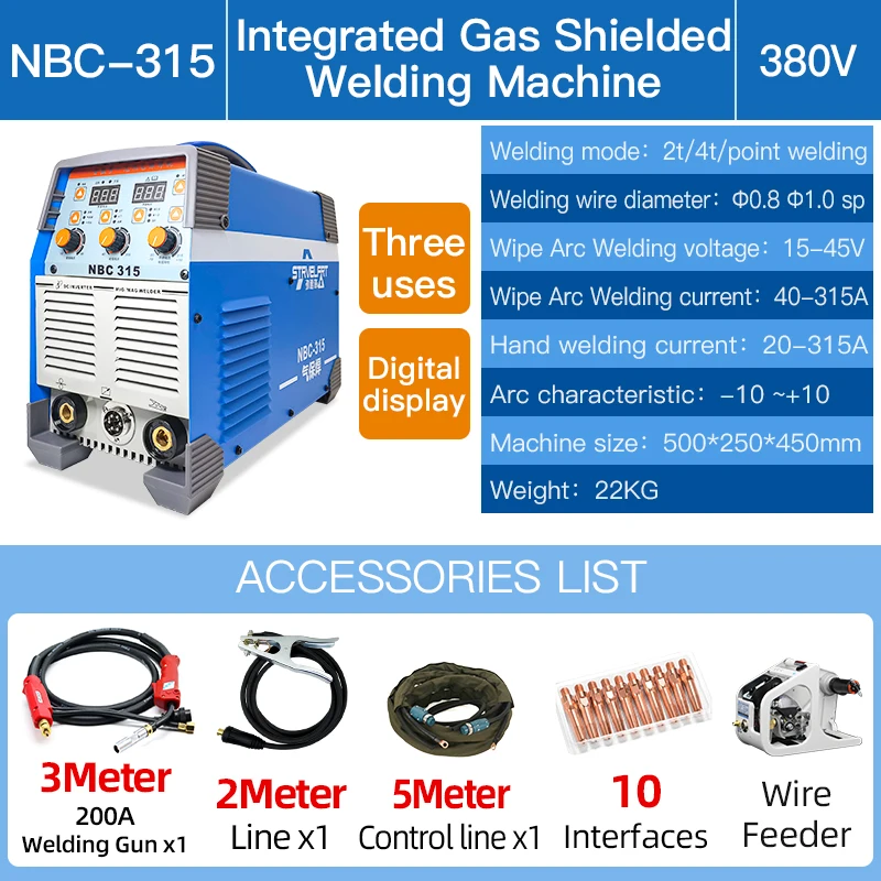 NBC-315 Portable Industrial Grade Mig Welding Machine for Steel & Stainless Steel with Mig & Stick Welding Process
