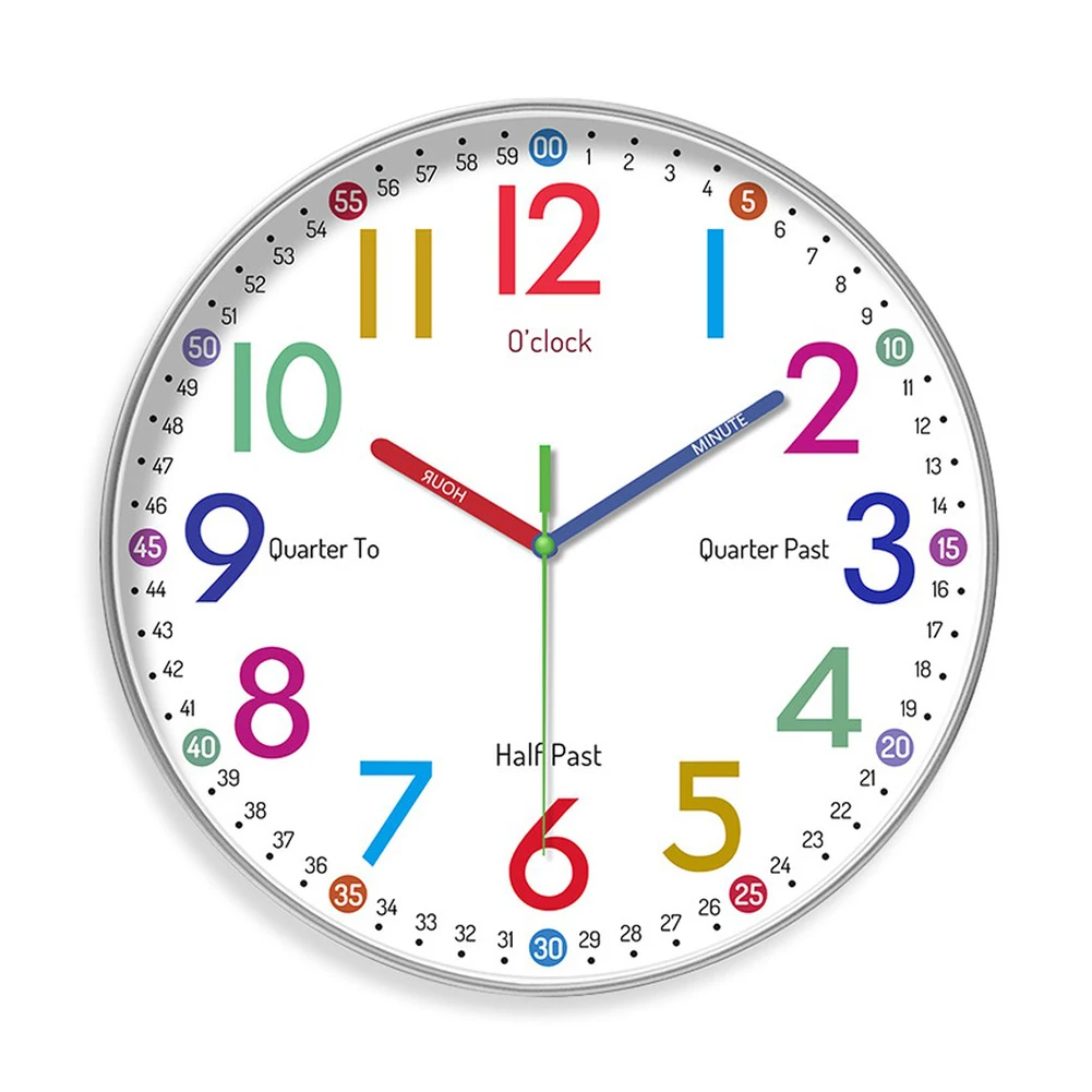Children's silent wall clock for bedrooms and For study areas providing a quiet environment for learning and home decoration