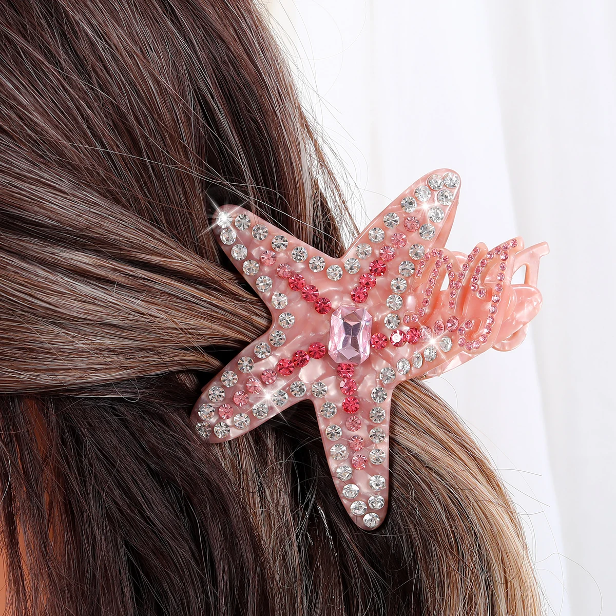 1 New Acetic Acid Fashionable And Elegant Pink Starfish Inlaid Brick Hairpin To Send Family And Friends