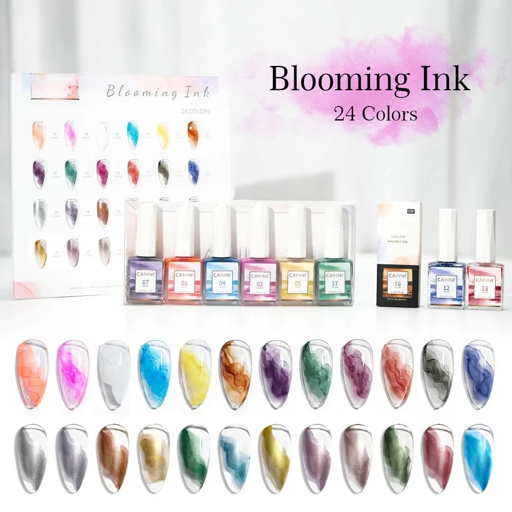 TPO/HEMA FREE 24 Colors 9ml Blooming Marble Watercolor Ink Air Dry Spreading Effect Lacquer Blossom Nail Gel Manicure DIY