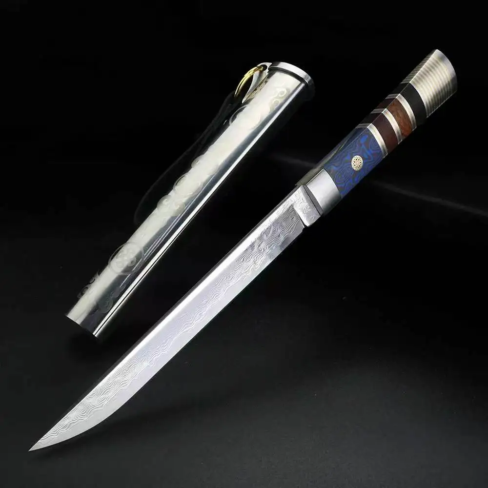 Damascus knife, straight knife with metal handle, sharp stainless steel kitchen knife, multi-functional cutting boning knife