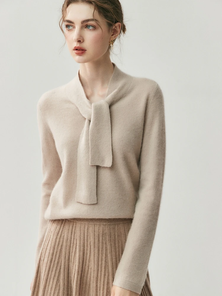 

Дизайнерский смысл, французская ниша, лента, мягкий клейкий кашемировый свитер, женский пуловер, свободный вязаный базовый свитер для похудения, офисный женский свитер