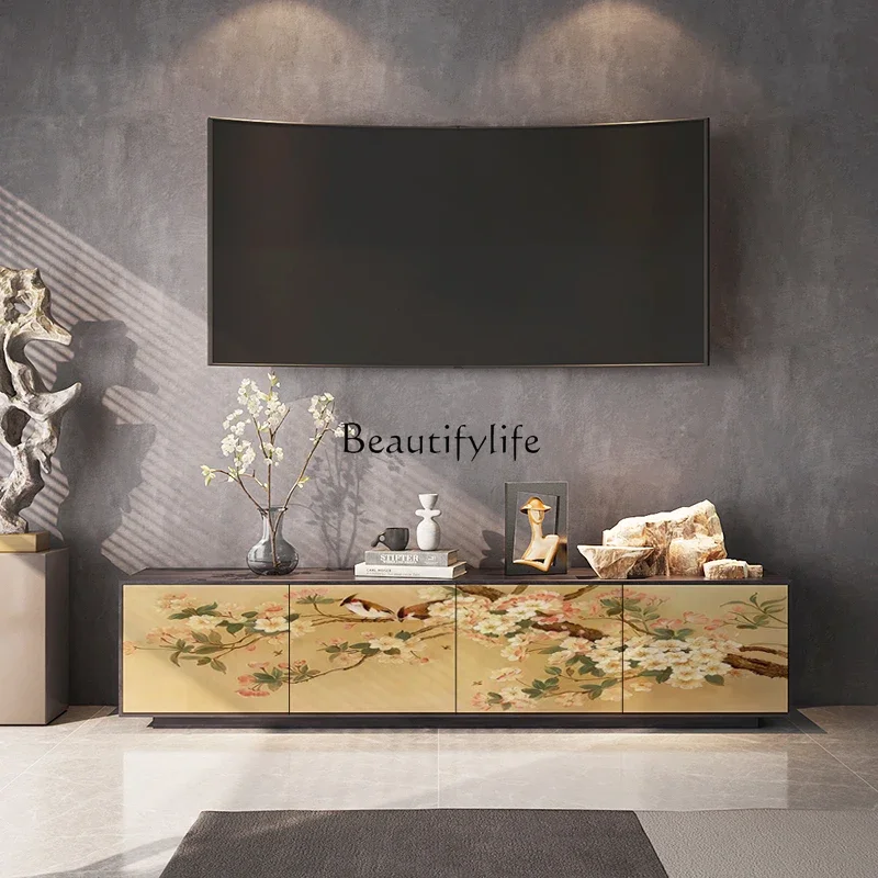 

01-*New Chinese-style painted flowers and birds living room household solid wood TV cabinet small apartment