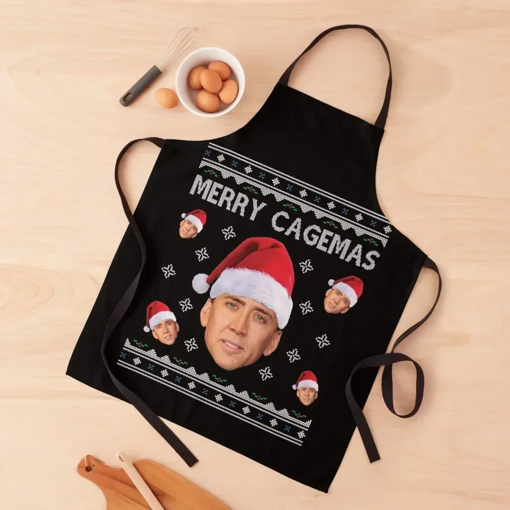 

Merry Cagemas Christmas Nicolas Cage Knit Apron Things For The Kitchen painting Kitchen For Men Apron