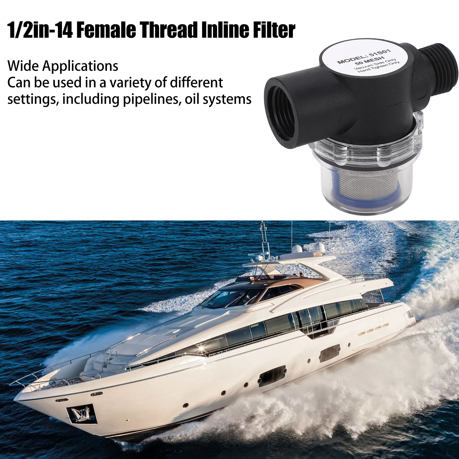 1/2in‑14 Female Thread Inline Filter 50 Mesh Screen Plastic Construction Water Strainer Maintenance Free Easy Using for Pipeline