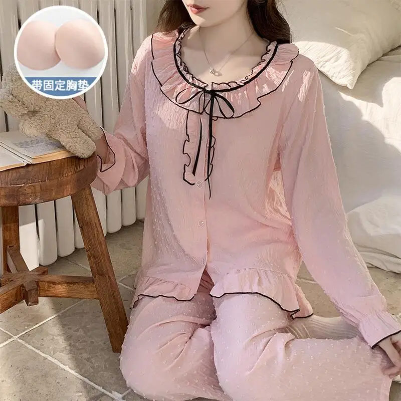 Cartoon Cute Student Home Clothes New Skin Friendly Breathable Pajamas Spring New Fashion Women's Long Sleeved Pants Set Sweet