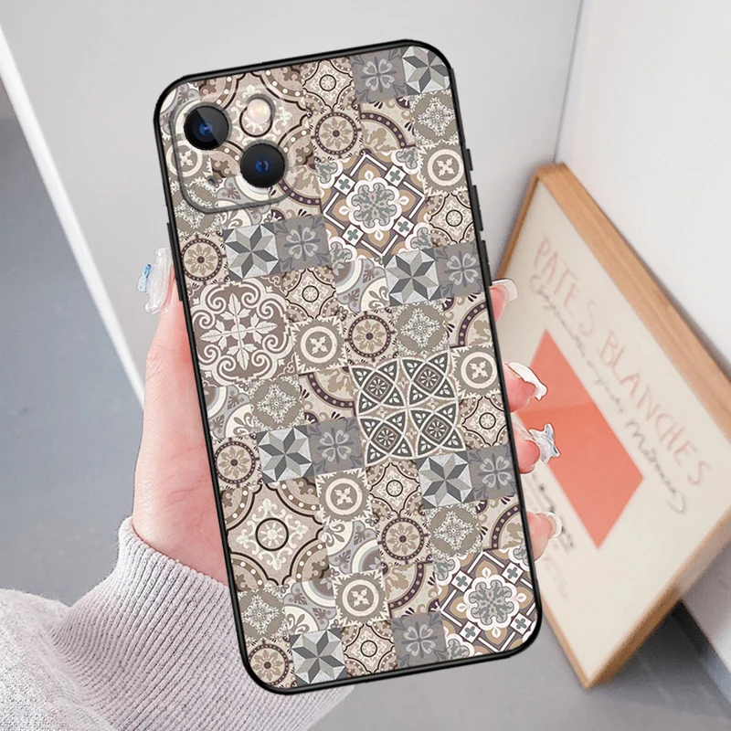 Boho Tile Mosaic Aesthetic Case For iPhone 16 15 Pro Max Plus 12 13 Mini 11 14 Pro Max XS X XR SE 2020 2022 Cover