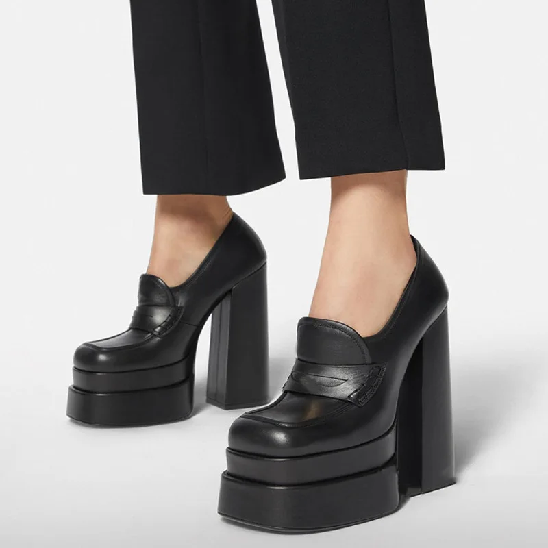 New Square Toe Pumps Women Platform Shoes Women Waterproof High Heels Women Loafers Party Dress Shoes Ladies zapatos de mujer