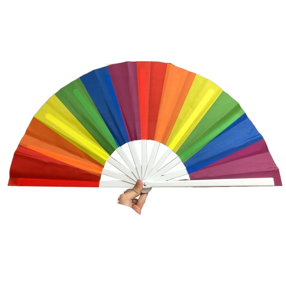 Gradient Colorful Rainbow Handheld Fan Cooling Decorative Folding Dance Fan Portable Easily Opened Chinese Kung Fu Fan Carnival