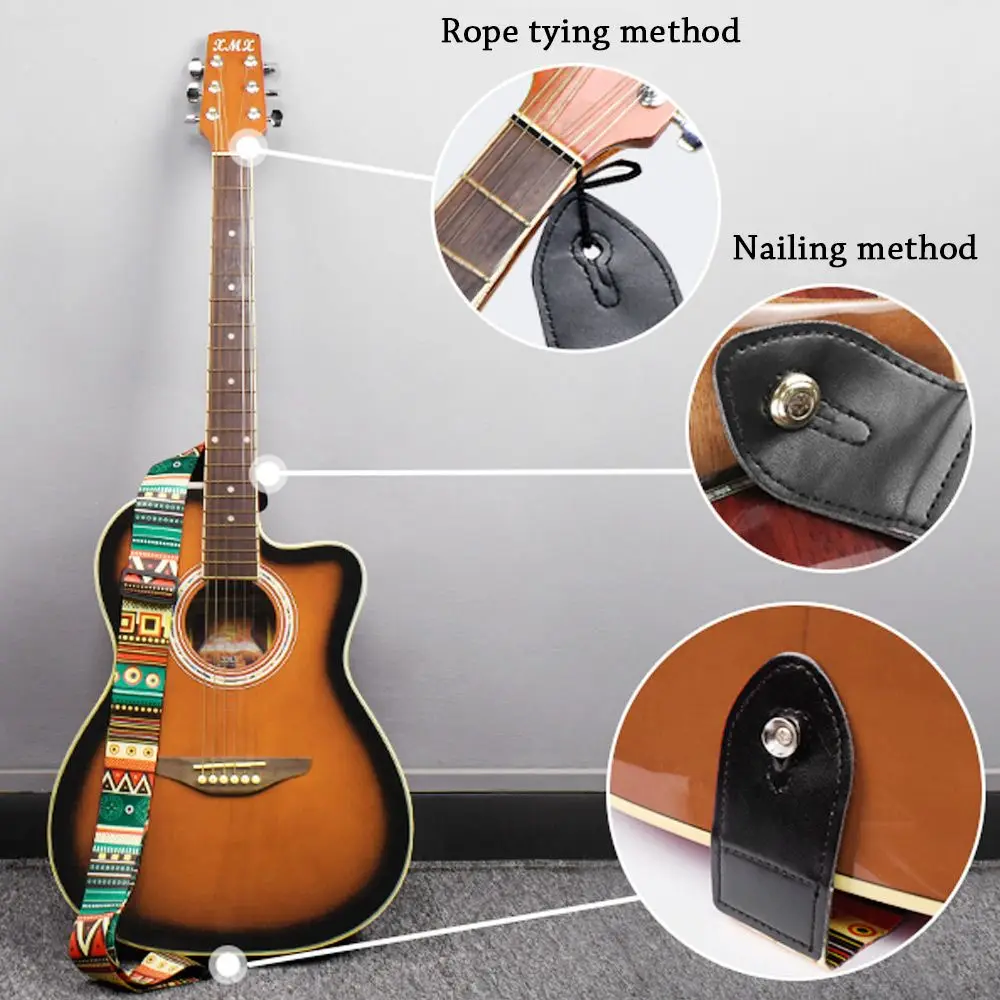 PU Leather Nylon Guitar Strap for Acoustic Electric Guitar Bass Multi-Color Printing Guitar Belt Ends Adjustable Lighting Design