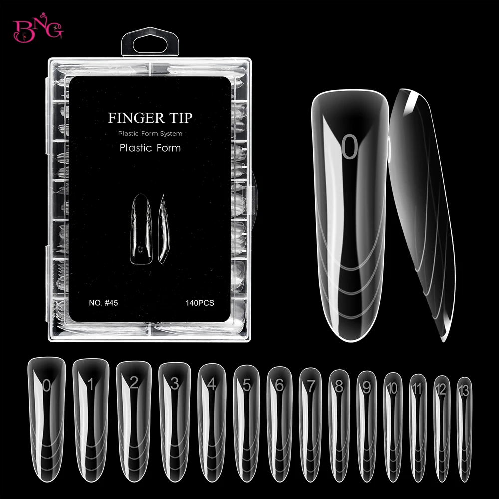 

BNG Long Oval Nail Dual Forms for Poly Extension Gel Reusable Full Cover Acrylic Nail Molds for Manicure Art Salon DIY 14 Sizes