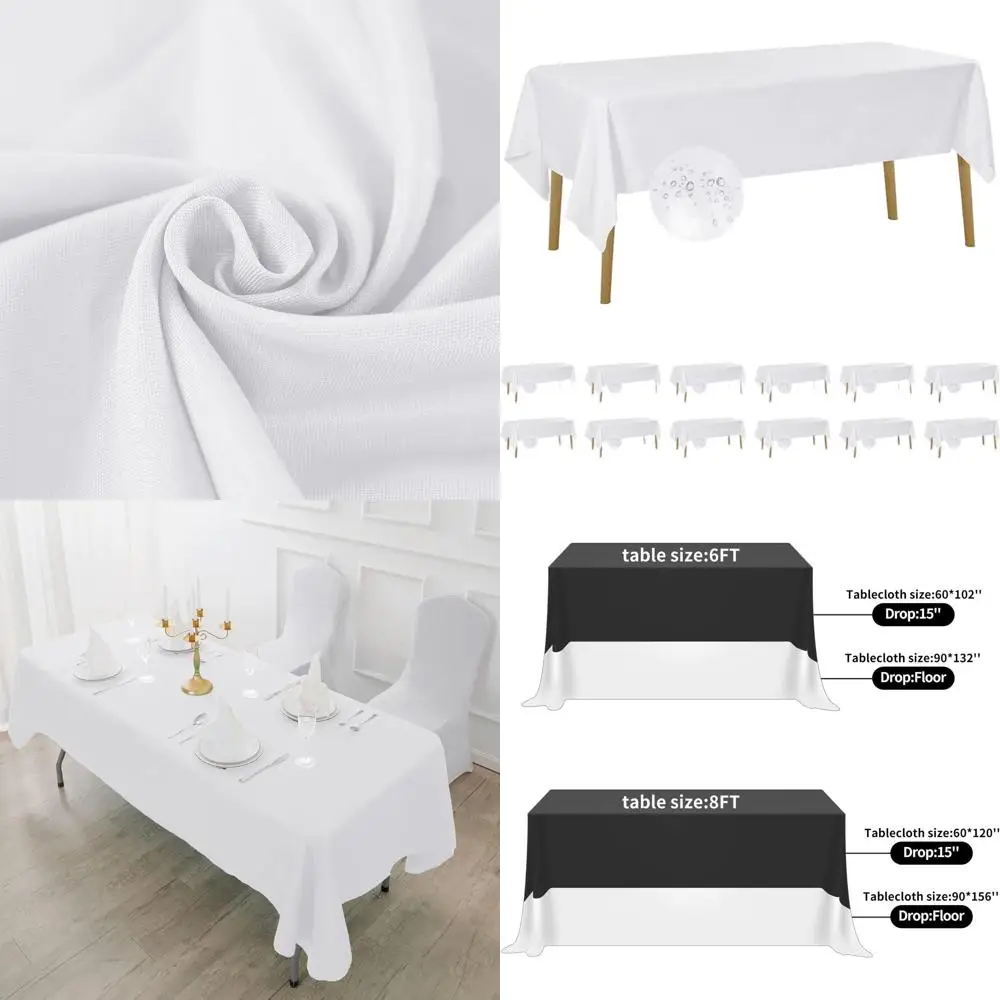 

60x120 Inch Waterproof Rectangle Table Cover, Stain & Wrinkle Resistant Polyester for Kitchen, Dining, Weddings, Parties - White