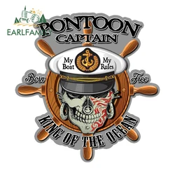 EARLFAMILY Pontoon Captain Skull Sticker Vinyl King of The Ocean Motorcycle Car Sticker My Boat My Rules JDM Helmet Trunk Decal