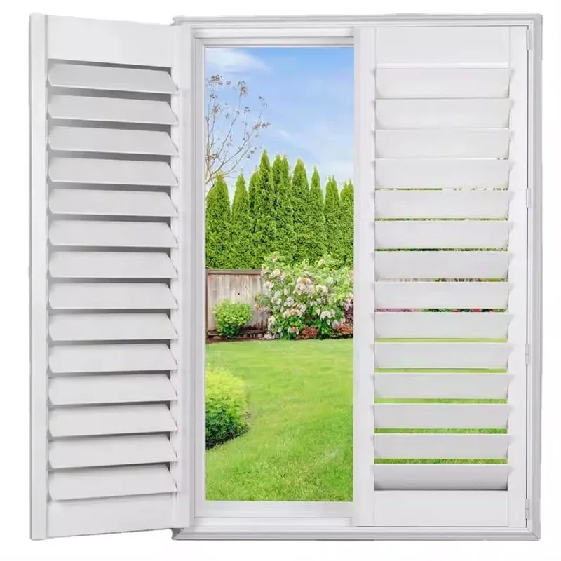 Factory Price Plantation Shutters Jaslousie Louver Windows Shutter Simple Style Wooden And PVC Shutters For Window