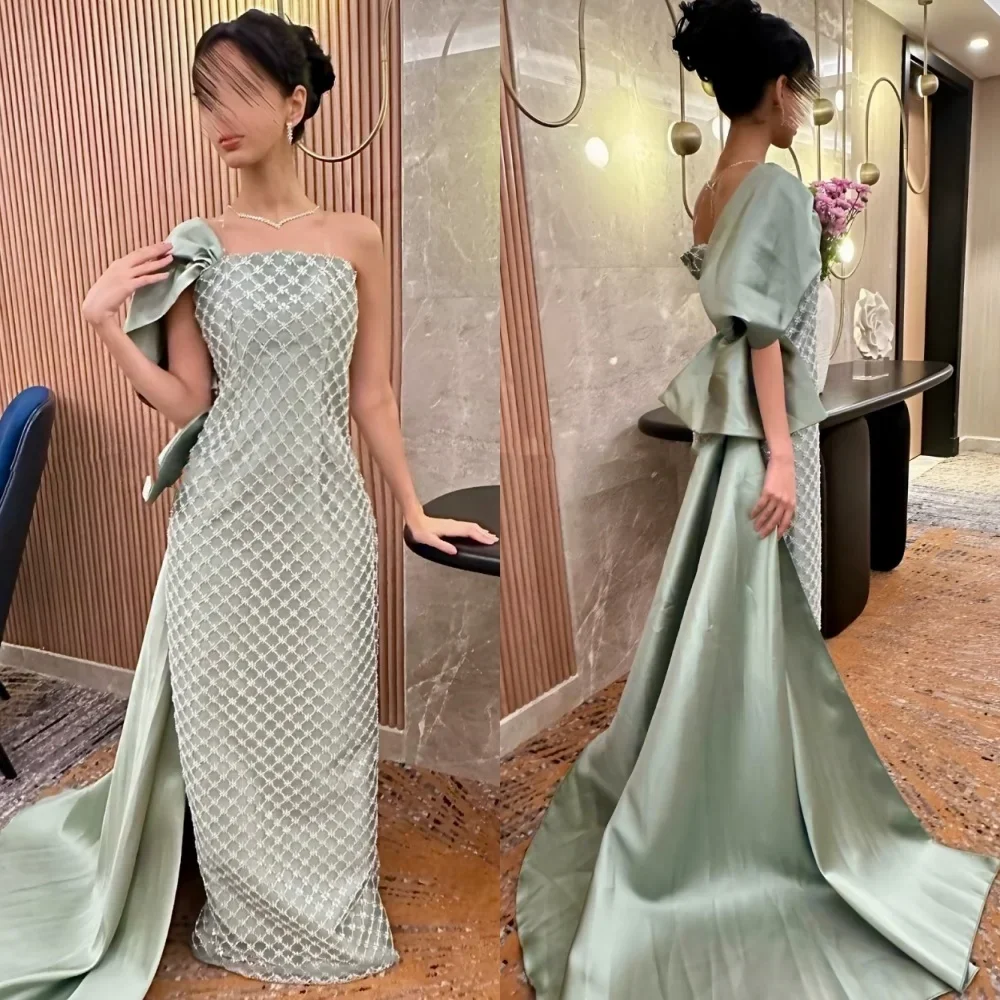 

Customized Fashion Jersey Pleat A-line One-shoulder Long Dresses Evening Dresses Exquisite Modern Style Pastrol Unisex Chinese S