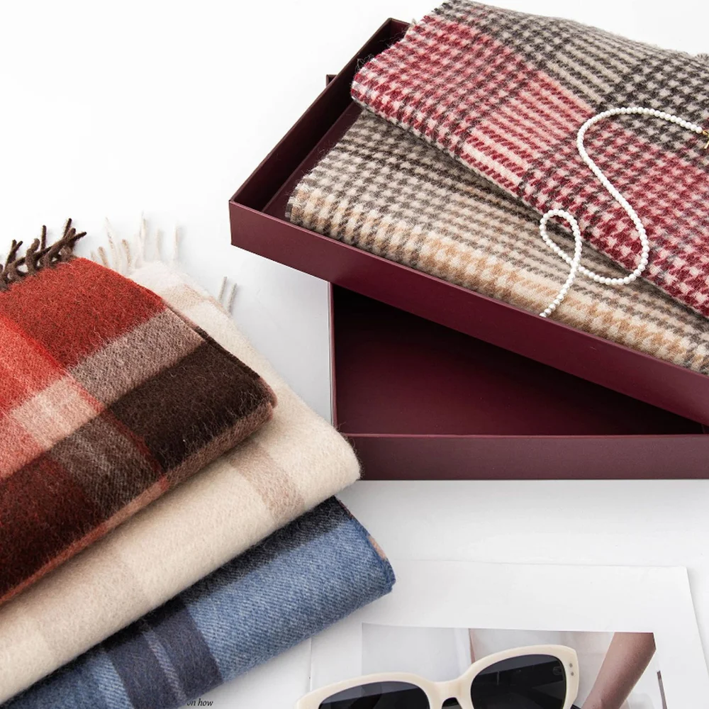 Wool Scarf With High-end Feel, Versatile For Men And Women, Thickened Autumn And Winter New Style, Grid Splicing Warm Scarf