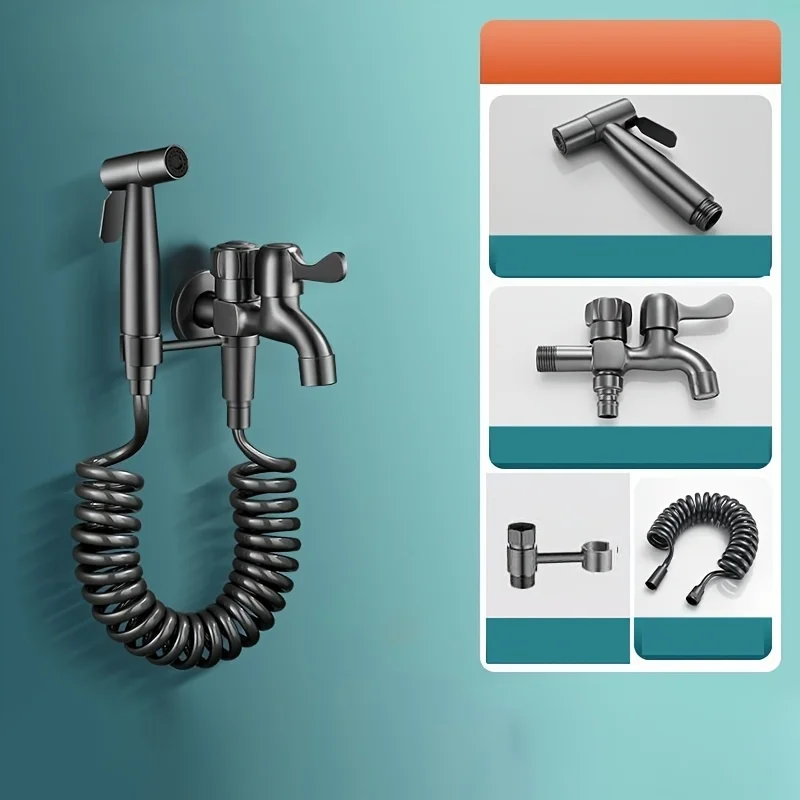 One in Two Out Faucet with Spray Gun, Suitable for Balcony Washing Machines, Bathroom and Toilet Sink Faucets