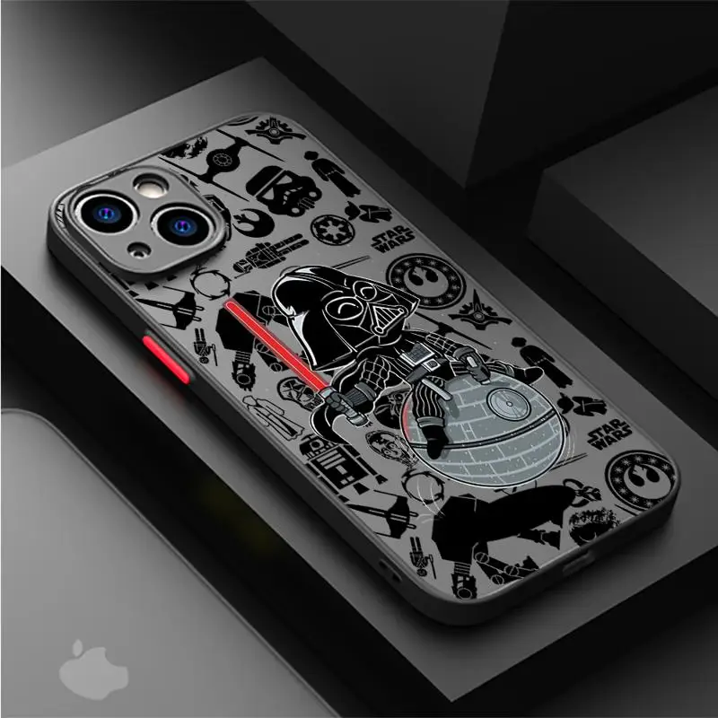 Star W-Wars Cute Case For Apple iPhone 11 15 14 13 12 Pro 7 XR X XS Max 8 Plus 6 6S SE 2022 15Pro Black Matte Phone Funda