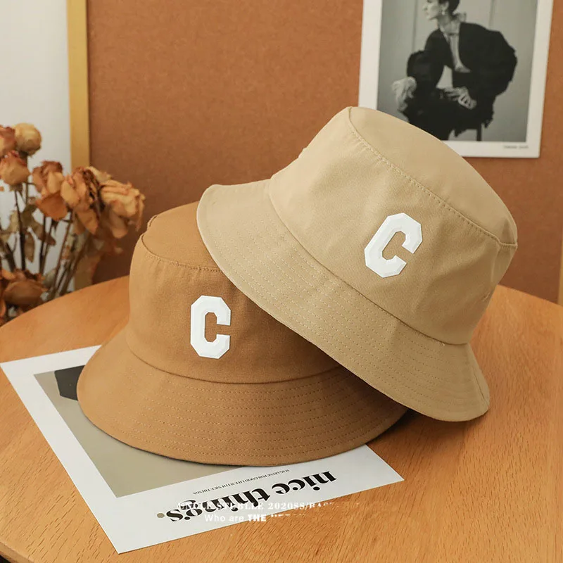 Summer Unisex Letter C Fisherman Hat for Men Sunscreen Panama Cap Anti-ultraviolet Shade Outdoor Camping Bucket Cap Women