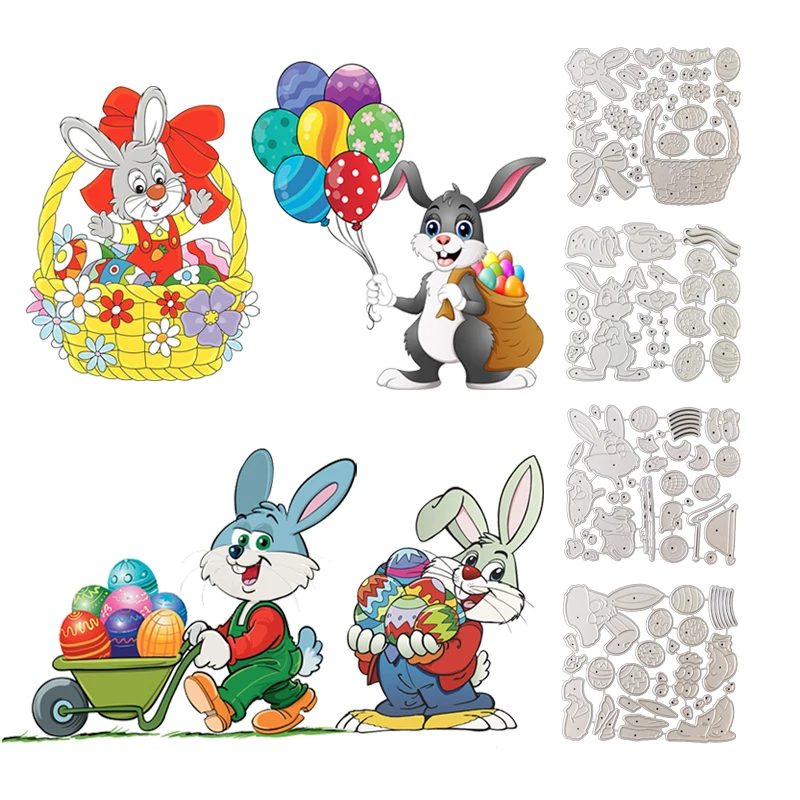 4 Packs New Metal Cutting Die Set Easter Bunny Rabbits 4 Styles Stencils Handicrafts for Scrapbooking Album Embossing Paper Card