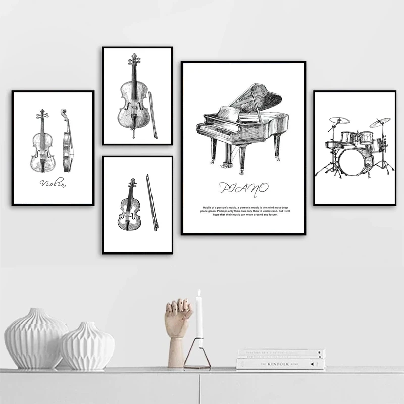 Picture Of Musical Instrument - Modern Minimalist Piano Violin Drum Kit