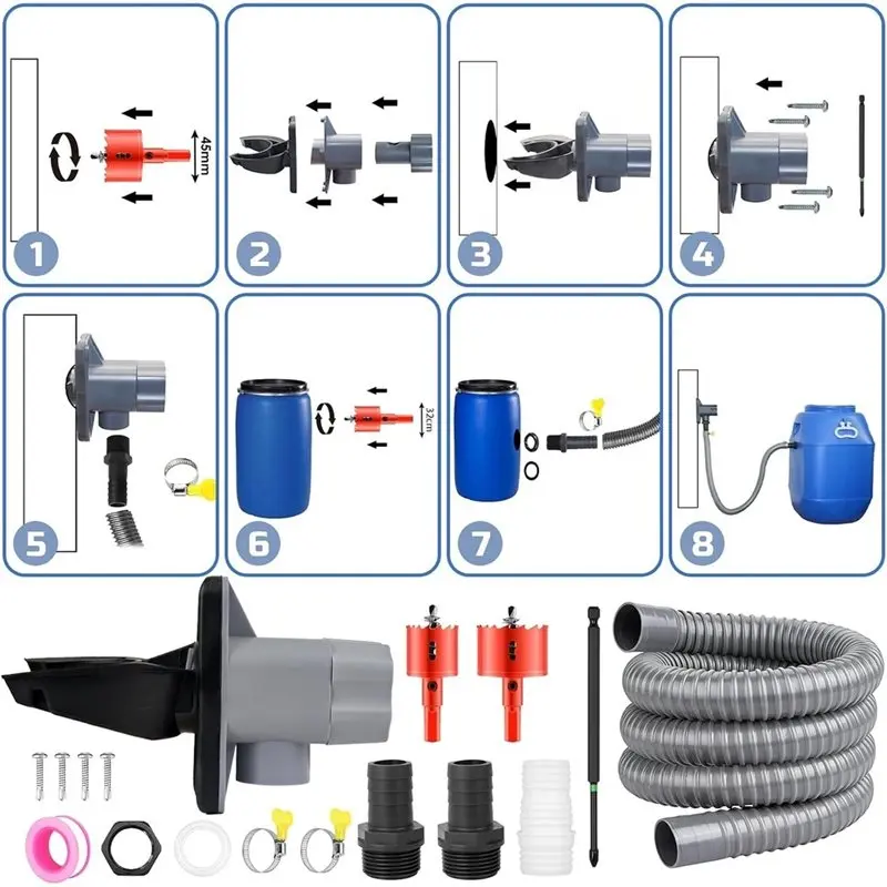 [ABFI!】 Rainwater Collector,With Mounting Accessories And 100 Cm Hose, 70-110 Mm Downpipe Rain For Roofs Up To 80 M2