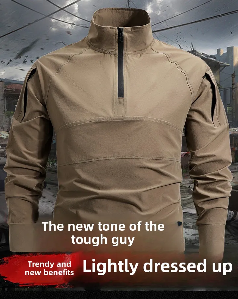 

Men's Summer Work Shirt 1/4 Zipper Long Sleeve Shirt Outdoor Fishing Hiking Shirt Casual Pullover Wear Resistant Men's Style