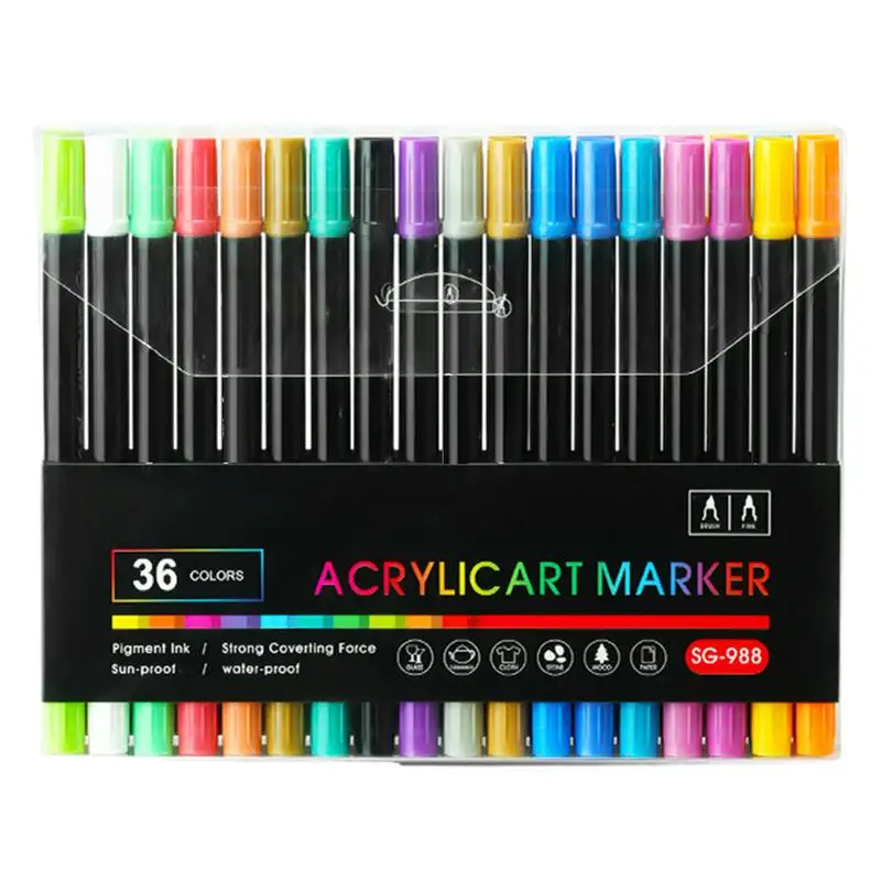 

Coloring Markers Paint Pens Acrylic Markers Set Waterproof 24/36 Colors Brush Tip Stationery Art Supplies For Painting Graffiti