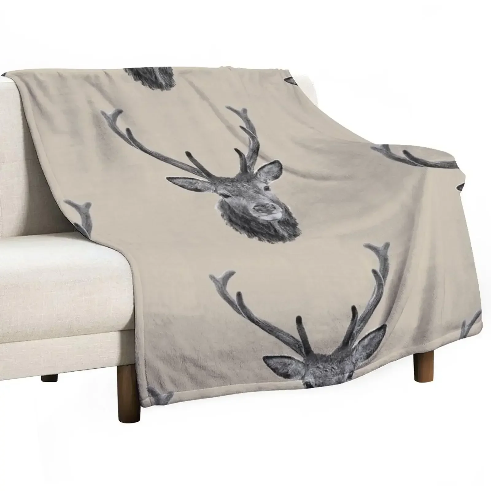 The Stags Head b&w Throw Blanket wednesday Baby Plush Blankets