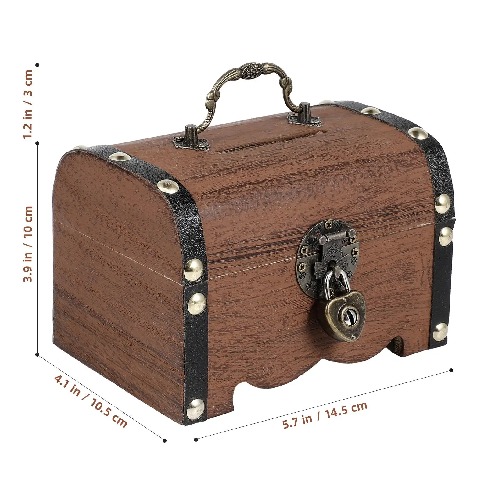 Vintage Wooden Treasure Chest Piggy Bank Coin Storage Box with Lock for Adults Baby Savings Safe Money Banks Home Office
