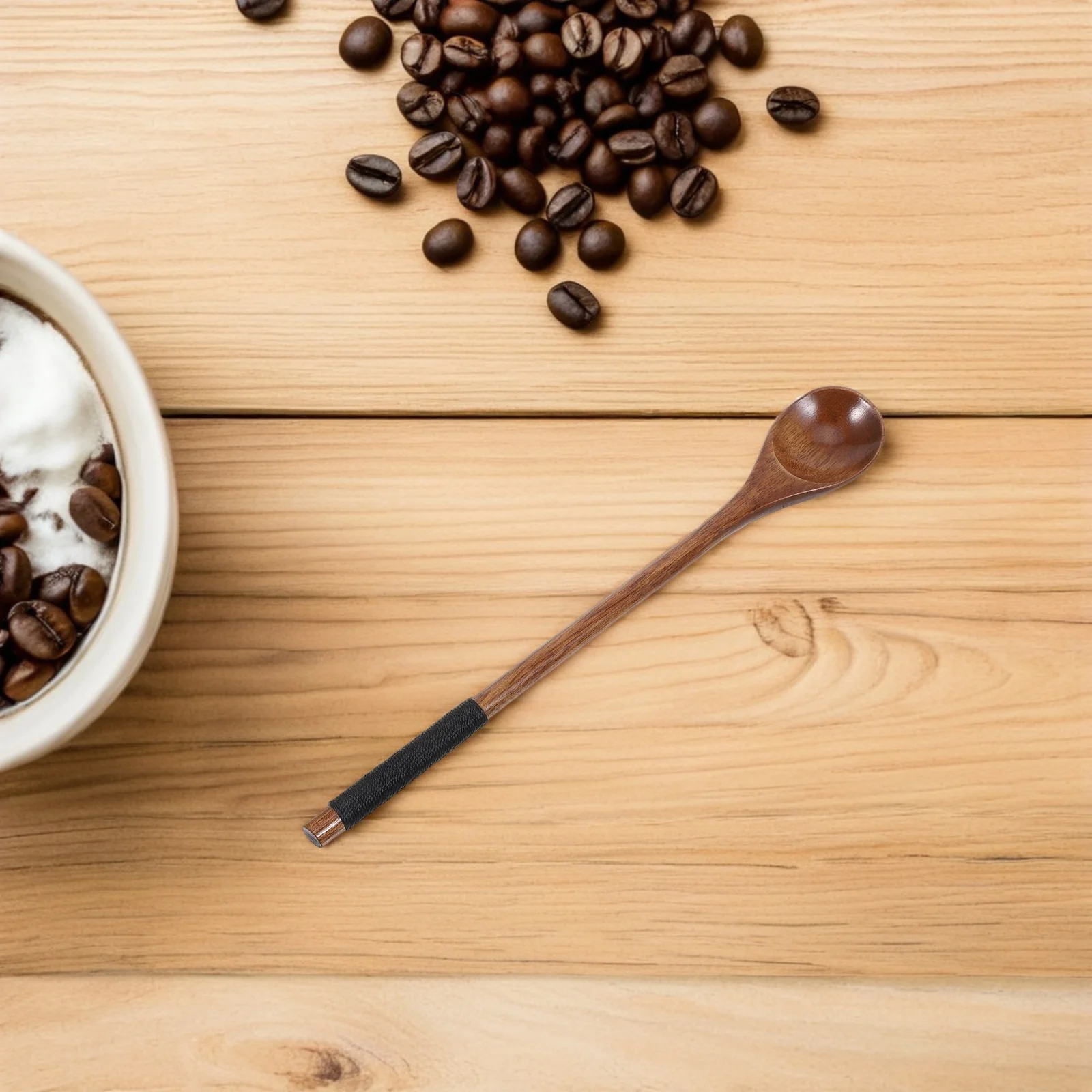 

6Pcs Long Wooden Coffee Spoons Brown Natural Finish Japanese Style Honey Stirring Serving Mini Teaspoons Mixing Drinks